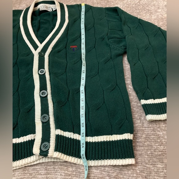 Vintage Izod Cable Knit Cardigan L Forest Green Grandpa Prep Varsity Tenniscore - Picture 5 of 8